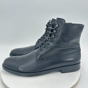A. Testoni Men Size 10.5 Black Leather Plain Toe Lace Up Ankle Boot